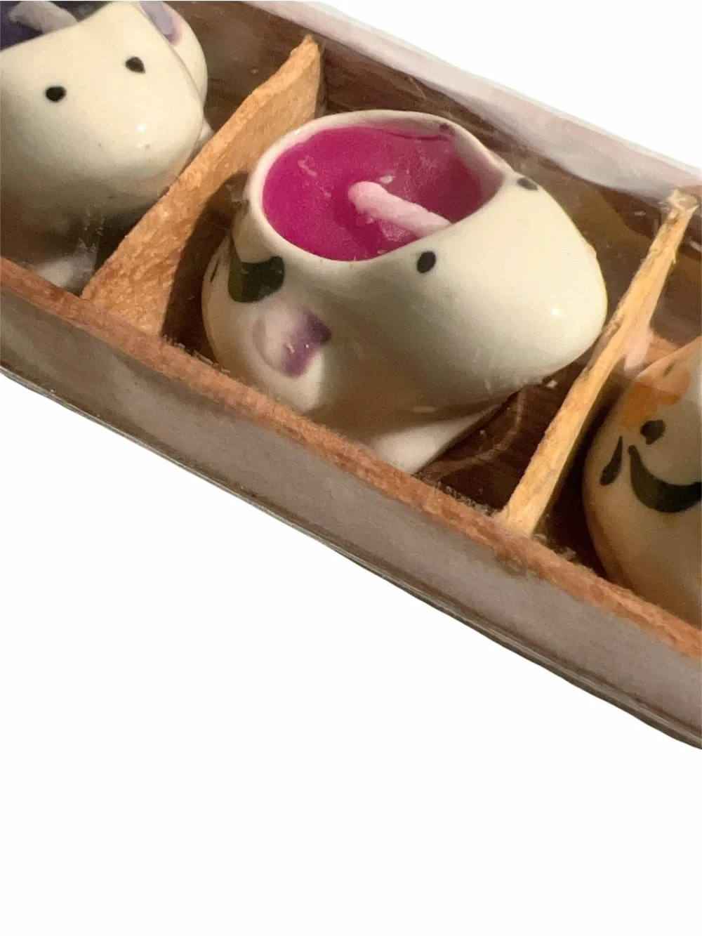 Miniature Ceramic Candle Set in Wooden Tray, Frogs